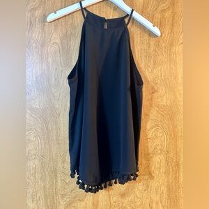 SHEIN Curve Black Halter Tassel Hem Top – Size 0XL